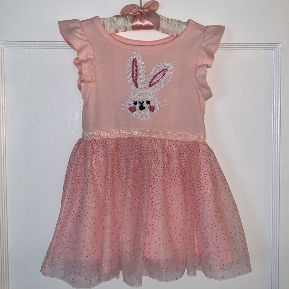 Cat & Jack Pink Tulle Bunny Dress 18M Fluter Sleeve EUC